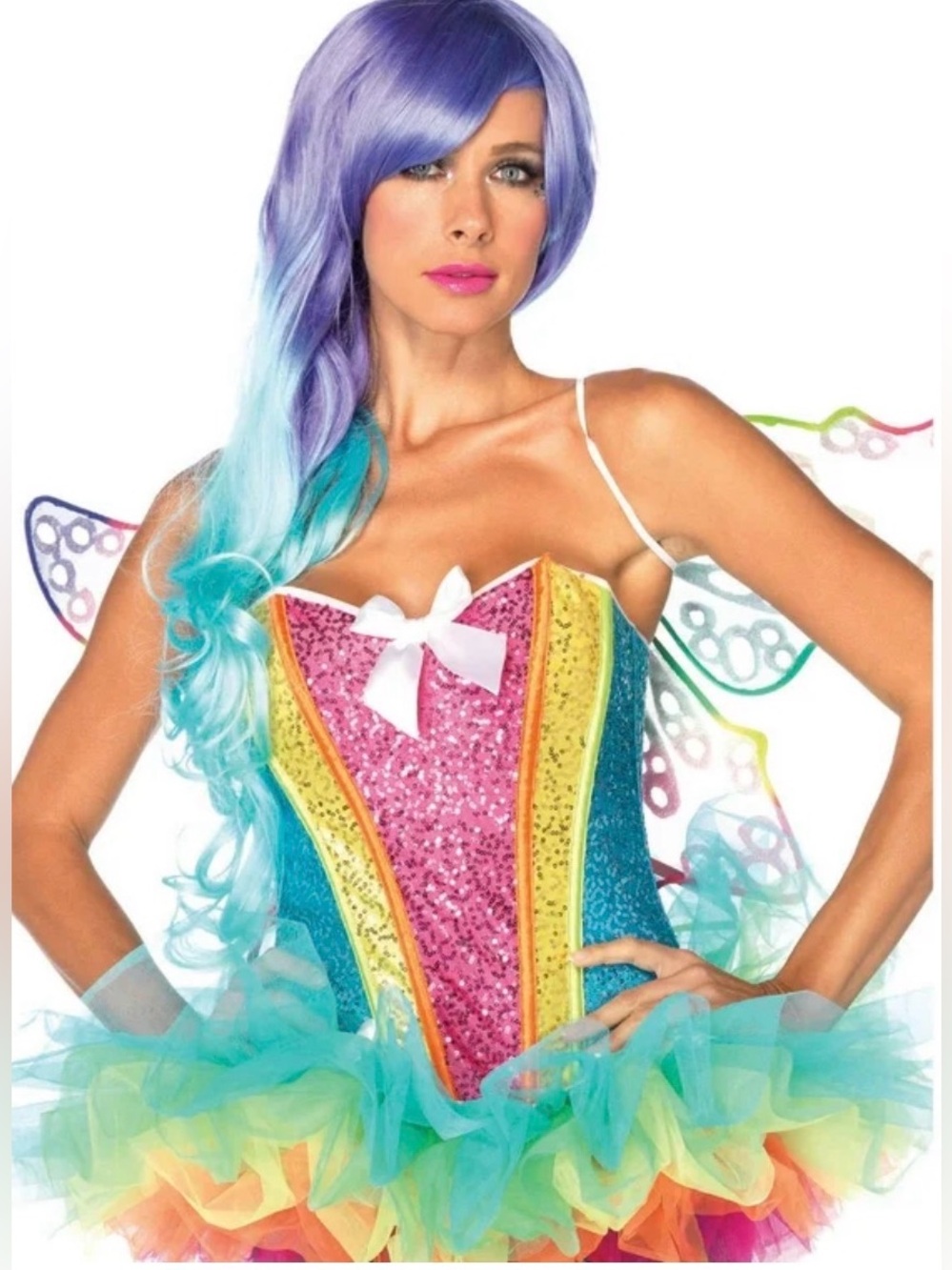 Leg Avenue Rainbow Sequin Corset & Light Up Rainbow Tutu